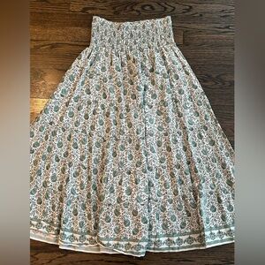 Max Studio Cream and Green Floral Smocked Top